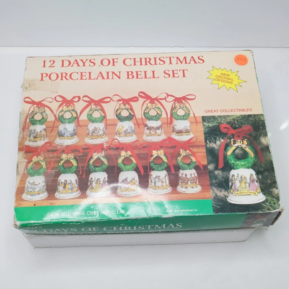 Jobar 12 Days of Christmas Porcelain Bell Ornament Set Vintage 1996 - AS‎ IS